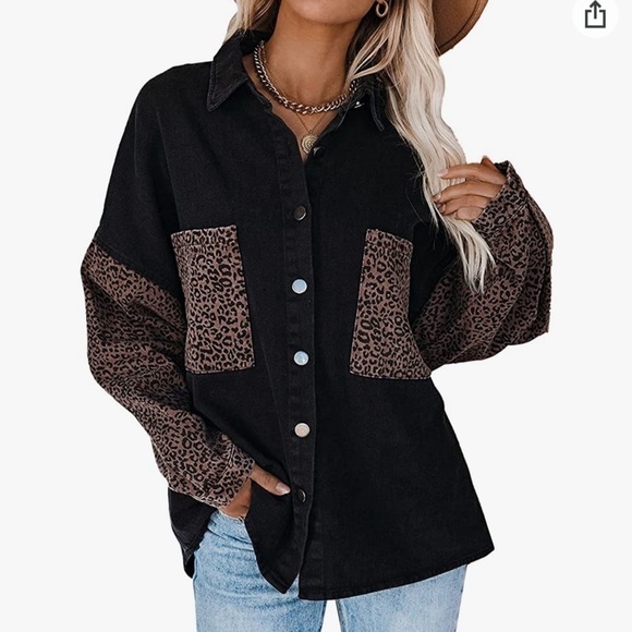 Amazon Jackets & Blazers - Women’s Contrast Leopard Denim Jacket